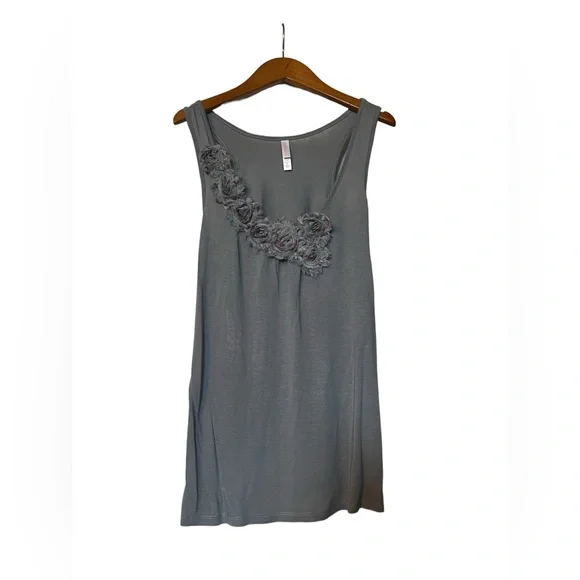 Grey Tank Top with Floral Neck line - Picture 1 of 7